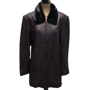 {Centigrade} Full Leather Jacket with Faux Fur Collar